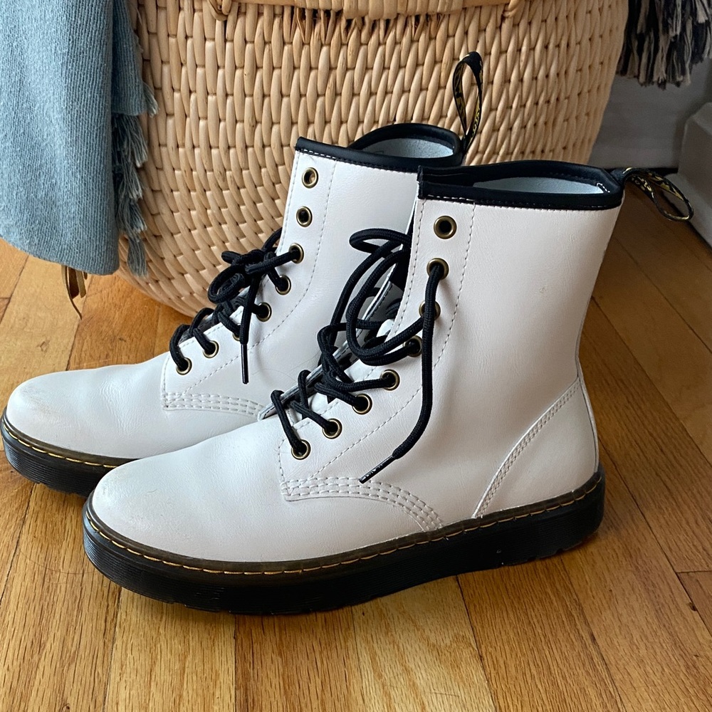 Dr. Martens White Combat Boots with Black Laces
